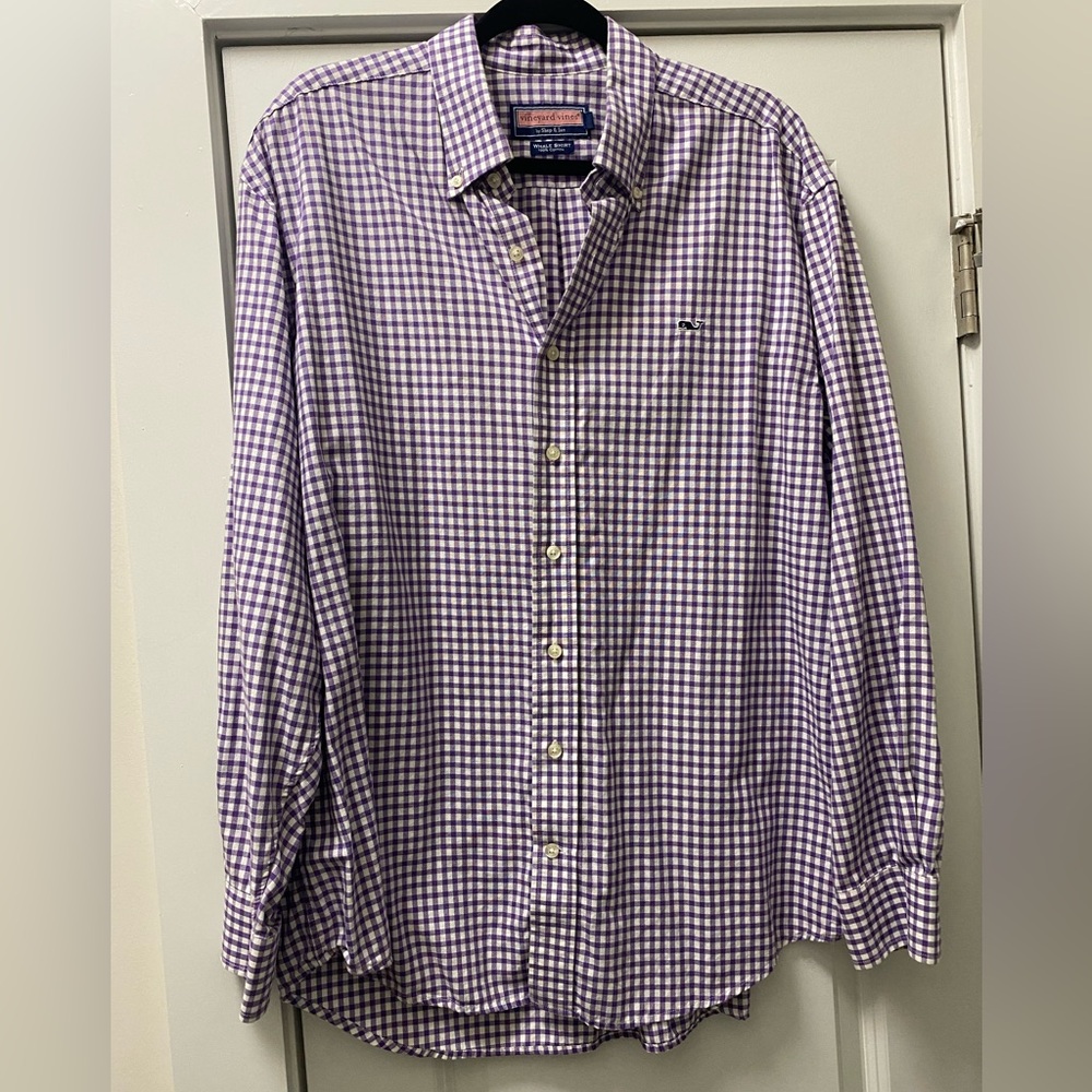 Vineyard Vines Whale Shirt, Men’s Large, Purple Plaid
